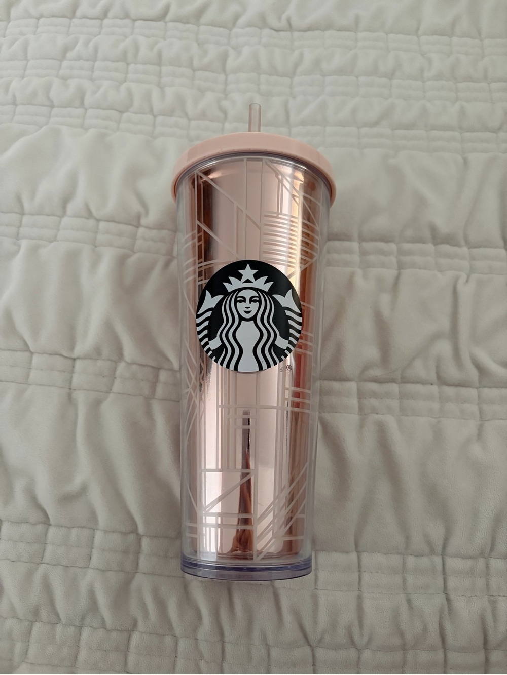 Starbucks Metallic Pink and Rose Gold Tumbler with Straw